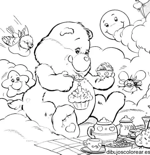 Dibujo de osos tomando el té para colorear
