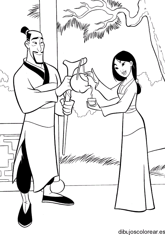 Dibujo de padre e hija en Mulan para colorear