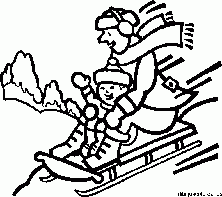 Dibujo de padre e hijo en un trineo para colorear