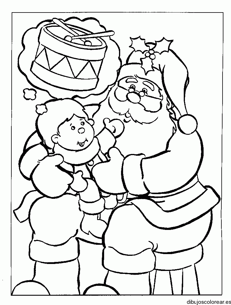 Dibujo de Papá Noel con un niño para colorear
