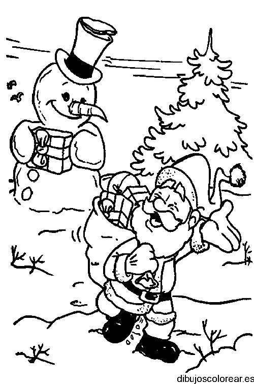 Dibujo de Papá Noel y el hombre de nieve para colorear