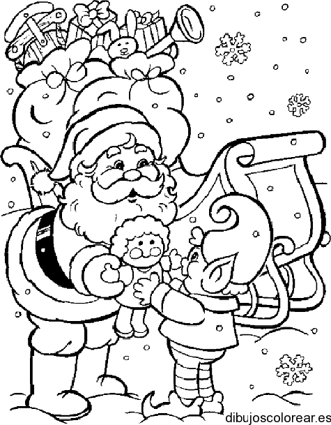 Dibujo de Papá Noel y un Gnomo para colorear