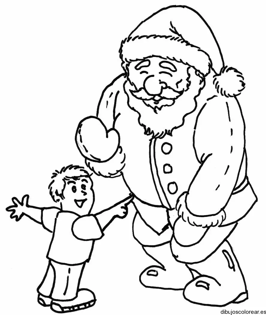 Dibujo de Papá Noel y un niño para colorear