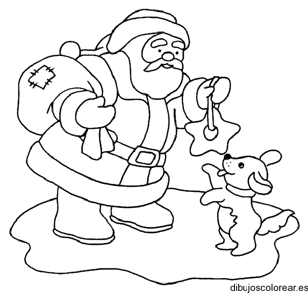 Dibujo de Papá Noel y un perro para colorear