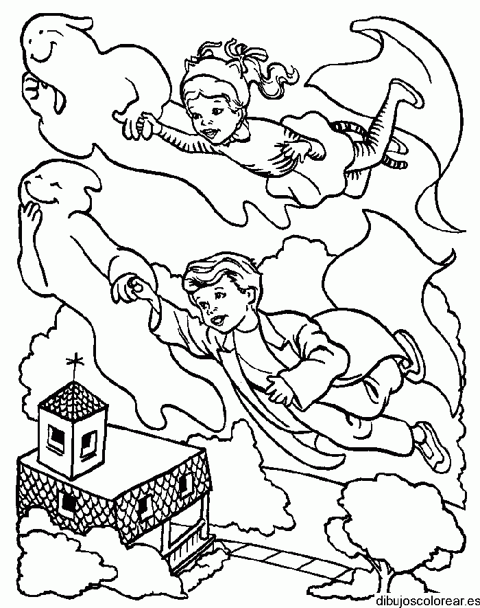Dibujo de pareja de niños con fantasmas para colorear