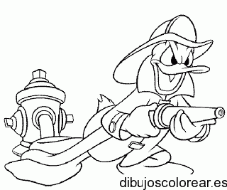 Dibujo de Pato Donald bombero para colorear