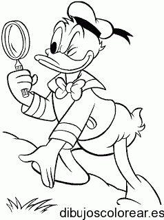 Dibujo de Pato Donald con lupa para colorear