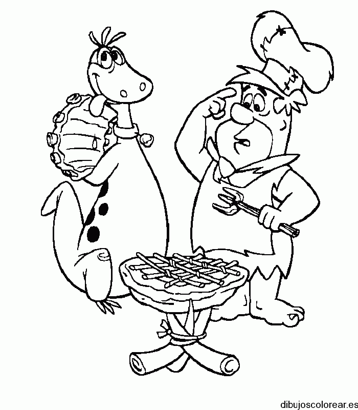 Dibujo de Pedro Picapiedra con un asado para colorear