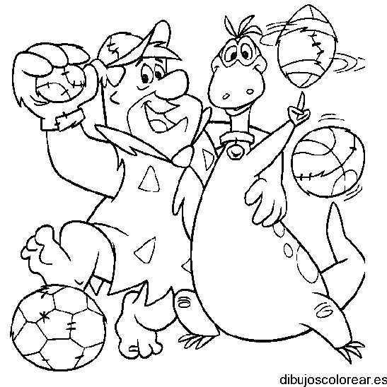 Dibujo de Pedro Picapiedra y Dino para colorear