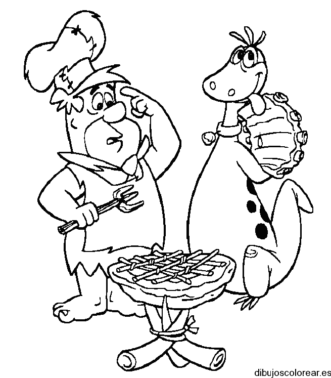 Dibujo de Pedro Picapiedra y una barbacoa para colorear