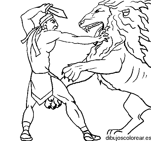 Dibujo de pelea con un león para colorear