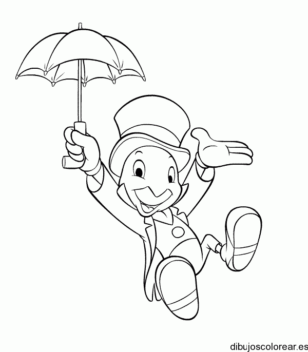 Dibujo de Pepe Grillo con sombrilla para colorear