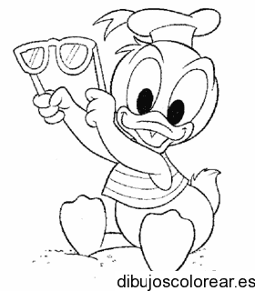Dibujo de pequeño Donald en la playa para colorear