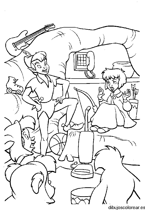 Dibujo de Peter Pan en casa de Wendy para colorear