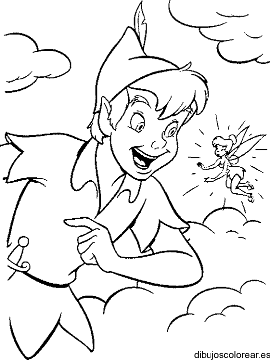Dibujo de Peter Pan riendo con Campanilla para colorear