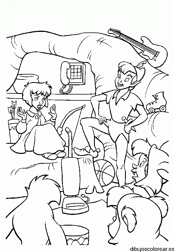 Dibujo de Peter Pan y sus amigos para colorear
