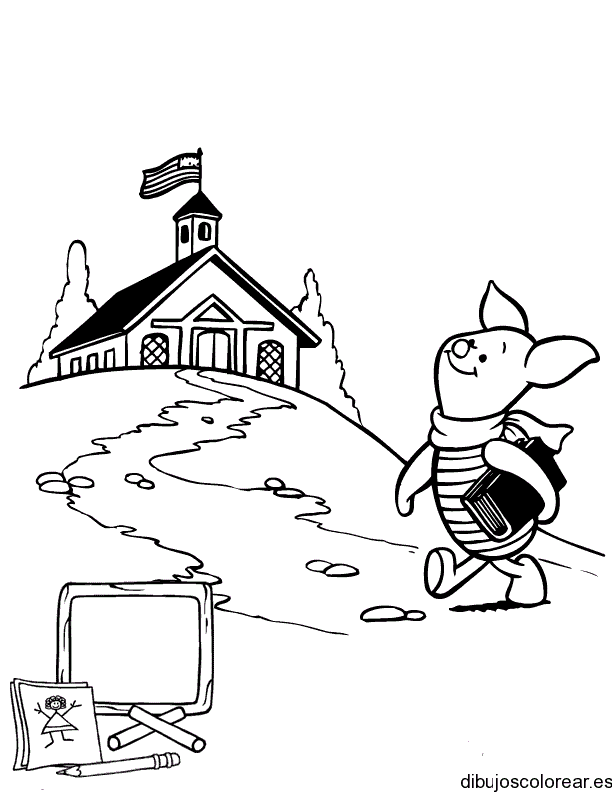 Dibujo de Piglet camino a la escuela para colorear