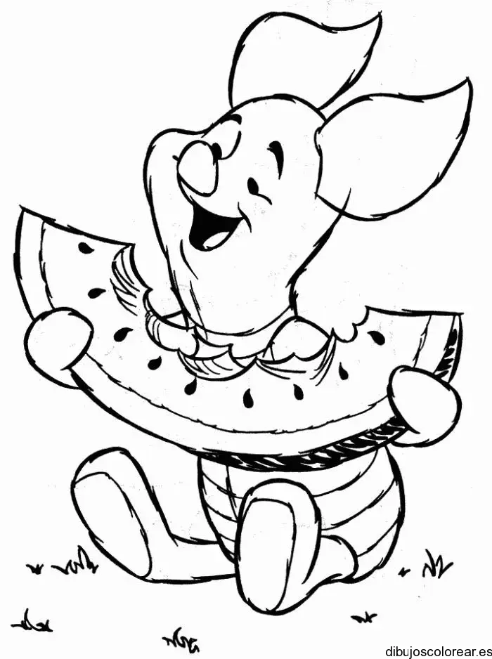 Dibujo de Piglet comiendo sandía para colorear
