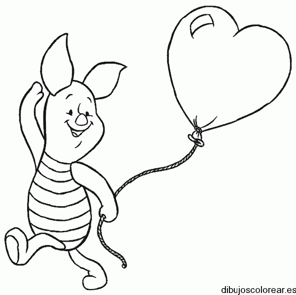 Dibujo de Piglet con un globo de corazón para colorear