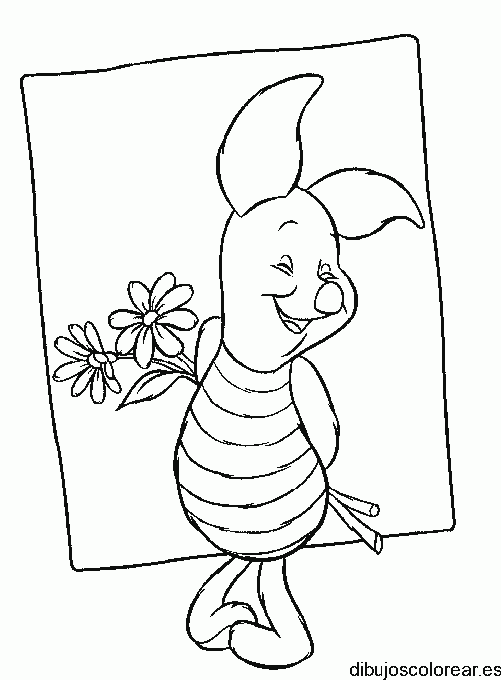 Dibujo de Piglet con un ramo de flores para colorear