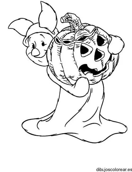 Dibujo de piglet con una calabaza para colorear