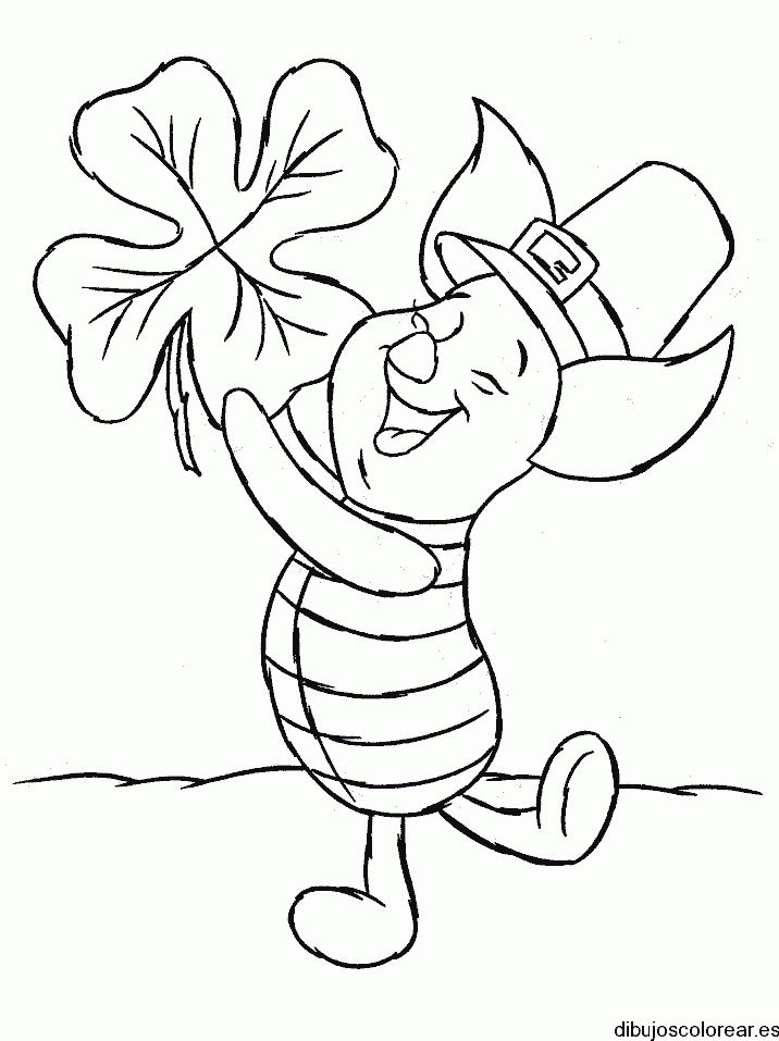 Dibujo de Piglet y un trébol para colorear
