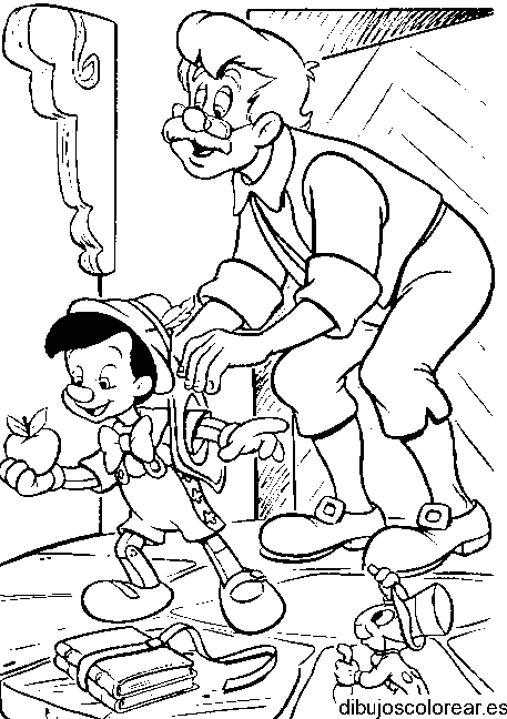 Dibujo de Pinocho camino a la escuela para colorear