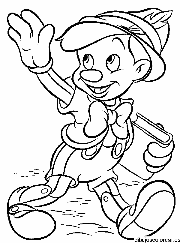 Dibujo de Pinocho camino al colegio para colorear