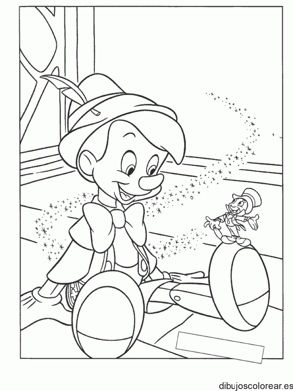 Dibujo de Pinocho y Pepe Grillo charlando para colorear
