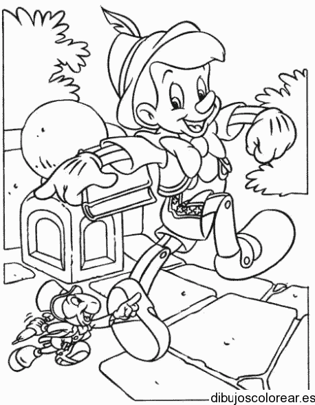 Dibujo de Pinocho y Pepe Grillo para colorear