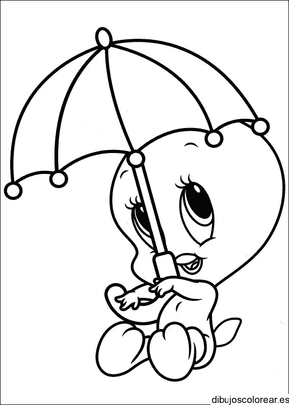 Dibujo de Piolín bebé con sombrilla para colorear