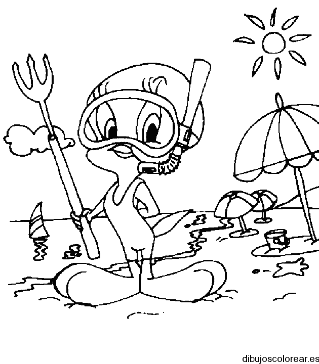Dibujo de Piolín en la playa para colorear