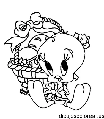 Dibujo de Piolín en una cesta para colorear