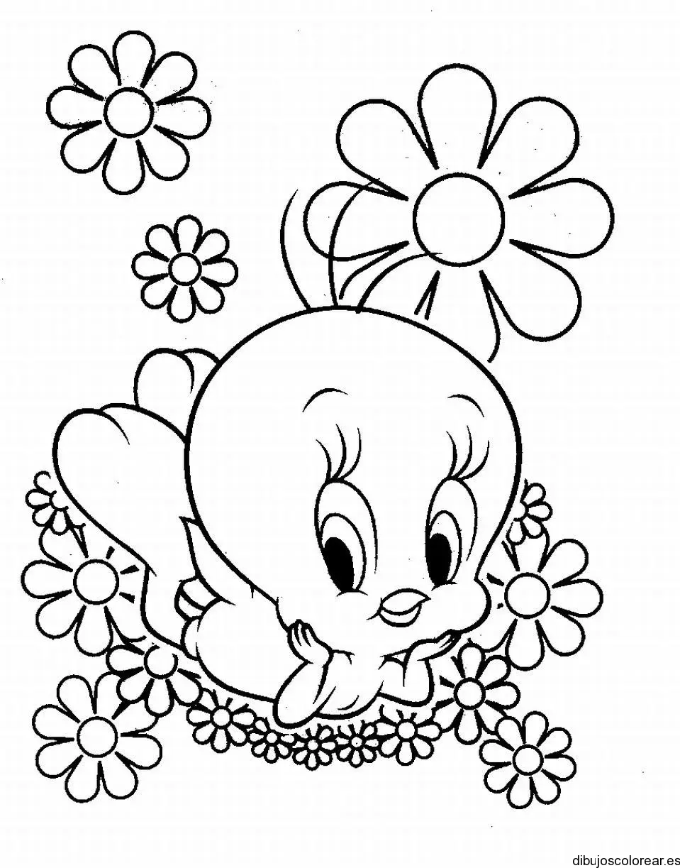 Dibujo de Piolín entre las flores para colorear