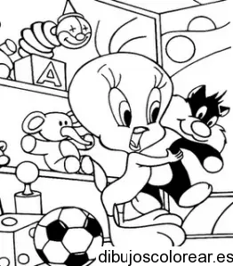 Dibujo de Piolín y un peluche de Silvestre para colorear