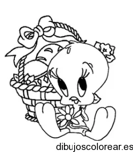 Dibujo de Piolín y una cesta de flores para colorear