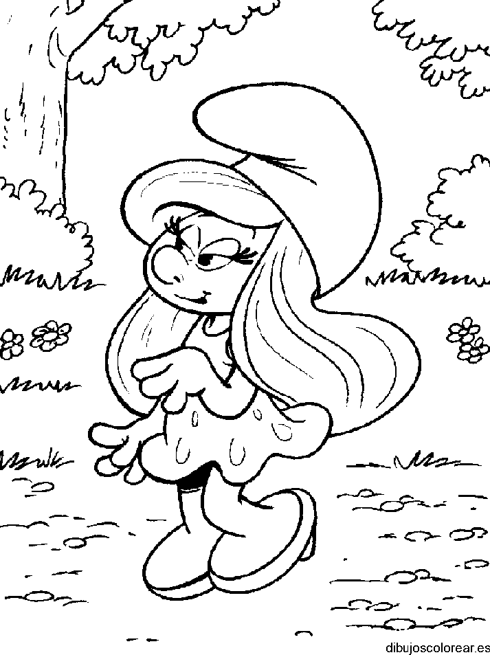 Dibujo de Pitufina en el bosque para colorear