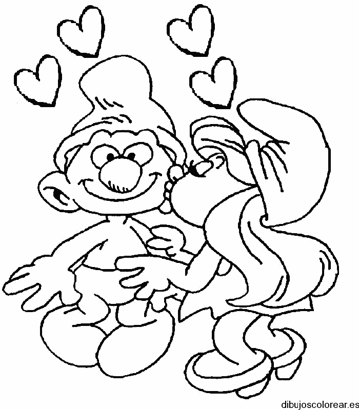 Dibujo de Pitufos enamorados para colorear