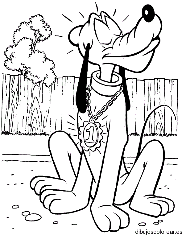 Dibujo de Pluto con una medalla para colorear