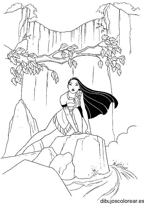 Dibujo de Pocahontas en una roca para colorear