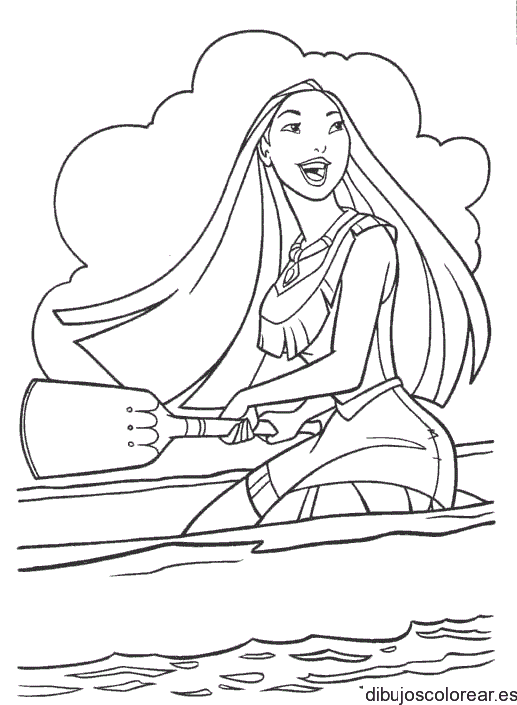 Dibujo de Pocahontas remando y sonriendo para colorear