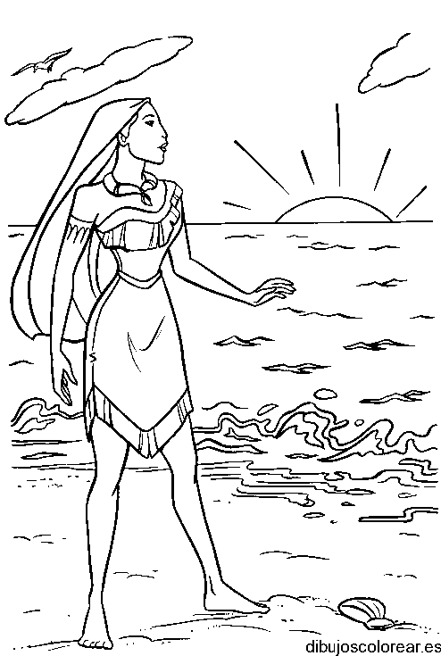 Dibujo de Pocahontas viendo el sol para colorear
