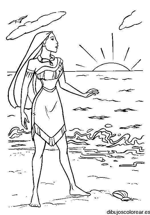 Dibujo de Pocahontas y el horizonte para colorear
