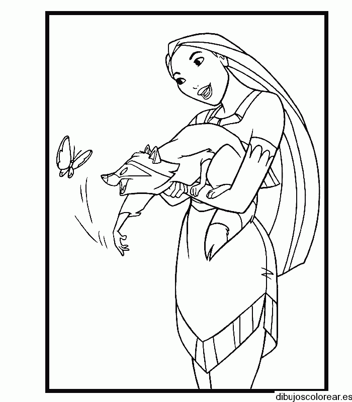Dibujo de Pocahontas y el mapache para colorear