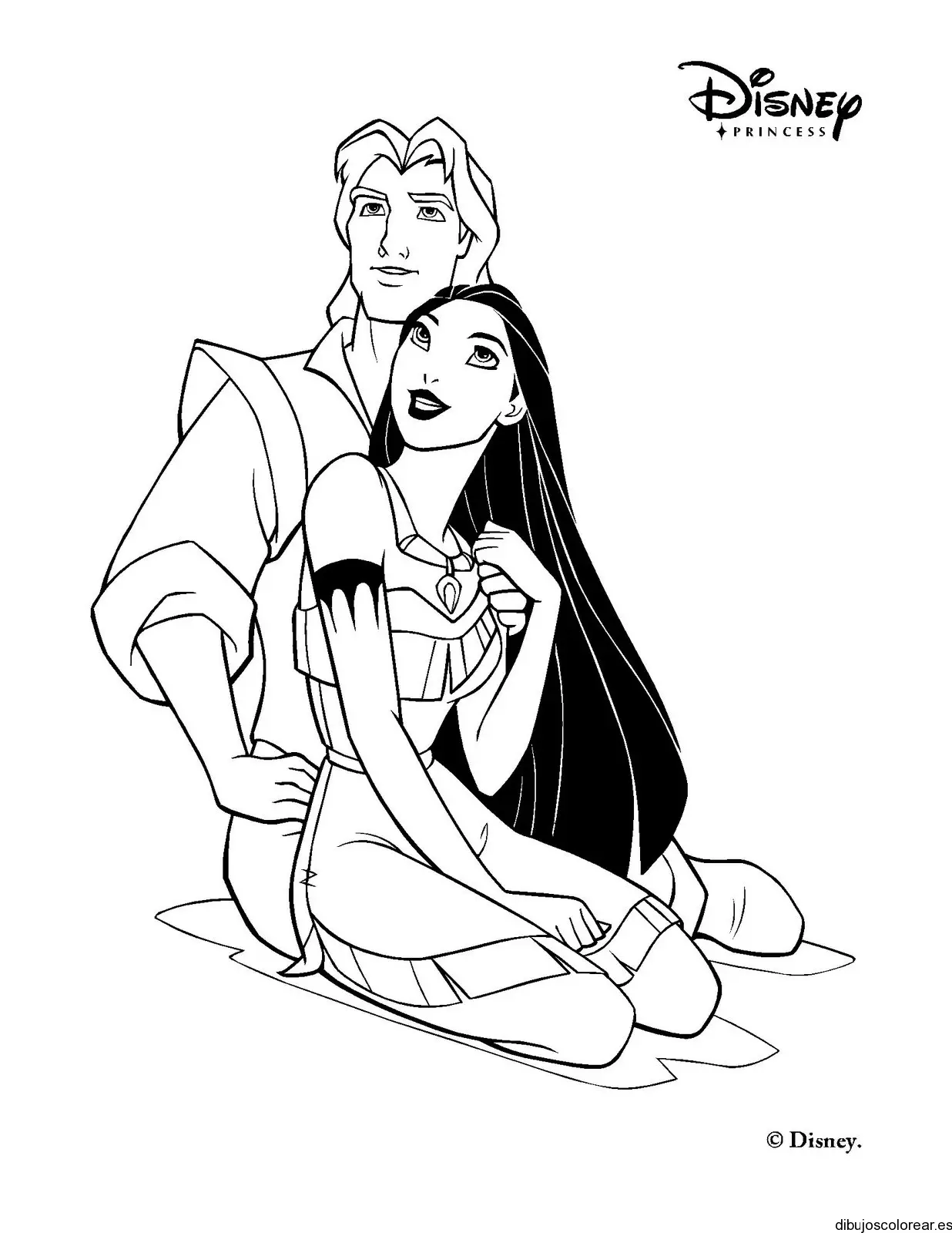 Dibujo de Pocahontas y John sonriendo para colorear