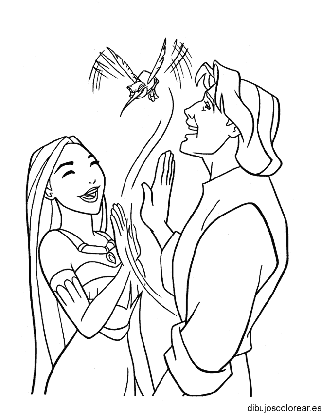 Dibujo de Pocahontas y John para colorear