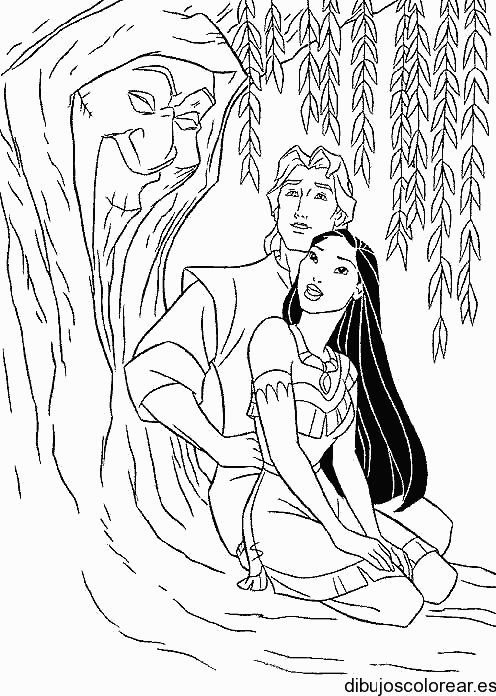 Dibujo de Pocahontas y su amado para colorear