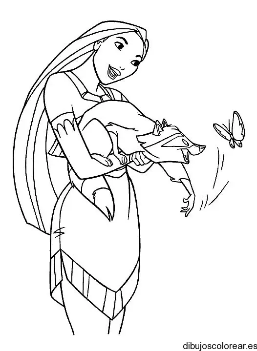 Dibujo de Pocahontas y el mapache para colorear