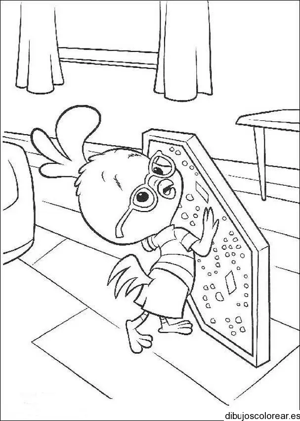 Dibujo de pollito en casa para colorear