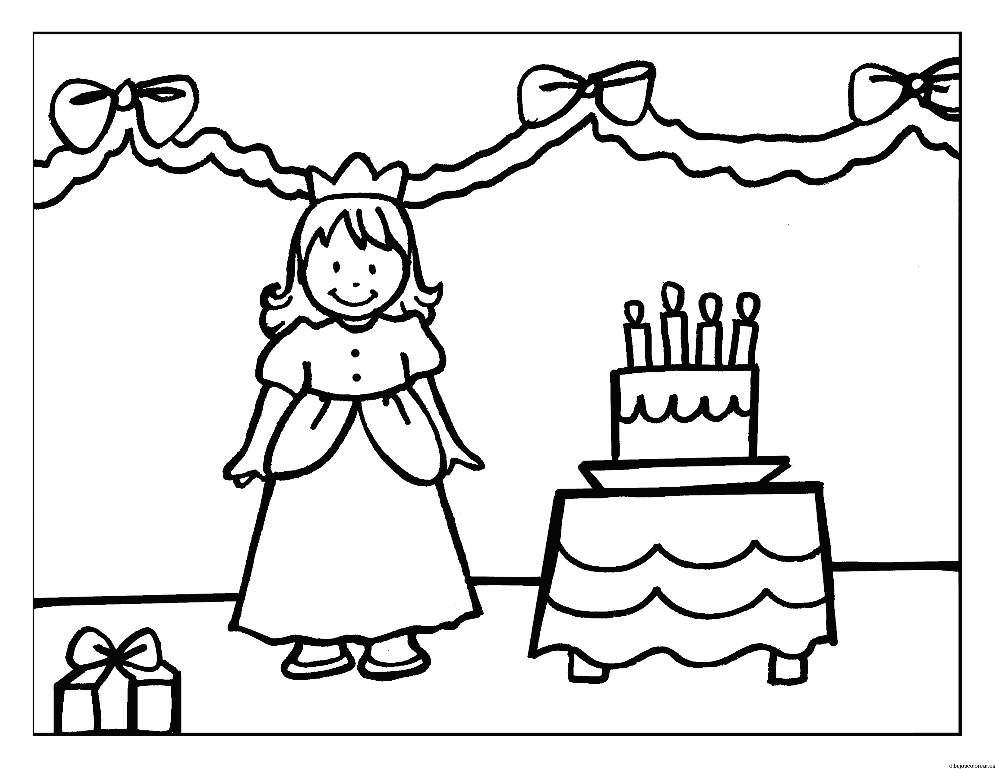 Dibujo de príncesa celebrando cumpleaños para colorear